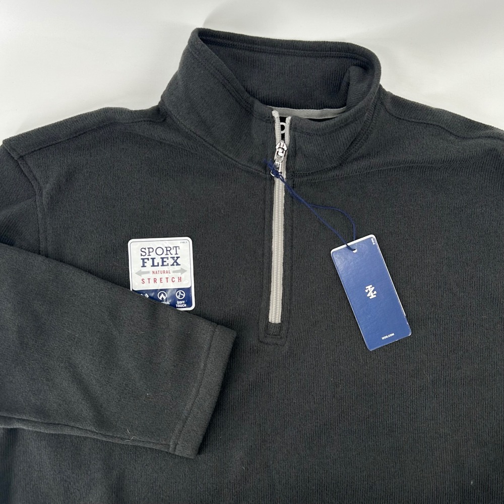 IZOD Quarter Zip Sweatshirt Mens Large Black Sport Flex Thermal NWT Spectator